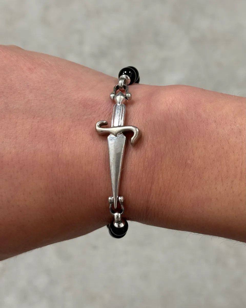 Cesare Paciotti Black Pearl Beaded Stainless Steel Dagger Bracelet - Image 3