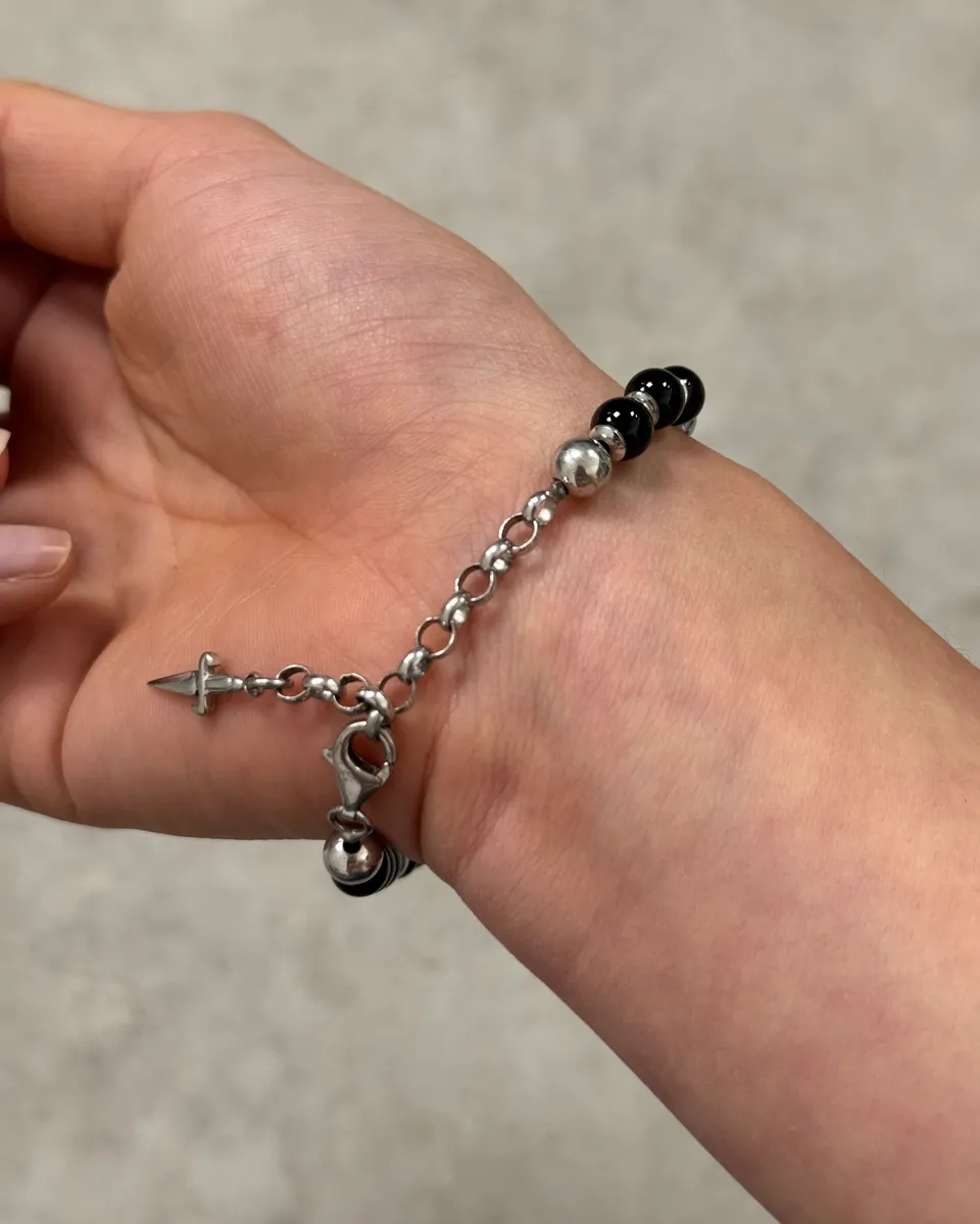 Cesare Paciotti Black Pearl Beaded Stainless Steel Dagger Bracelet - Image 4