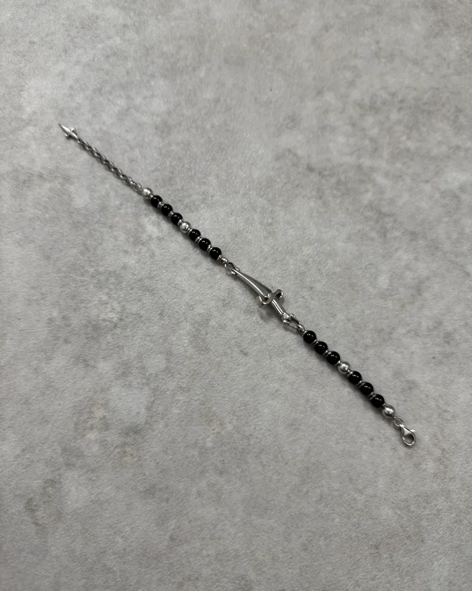 Cesare Paciotti Black Pearl Beaded Stainless Steel Dagger Bracelet - Image 5