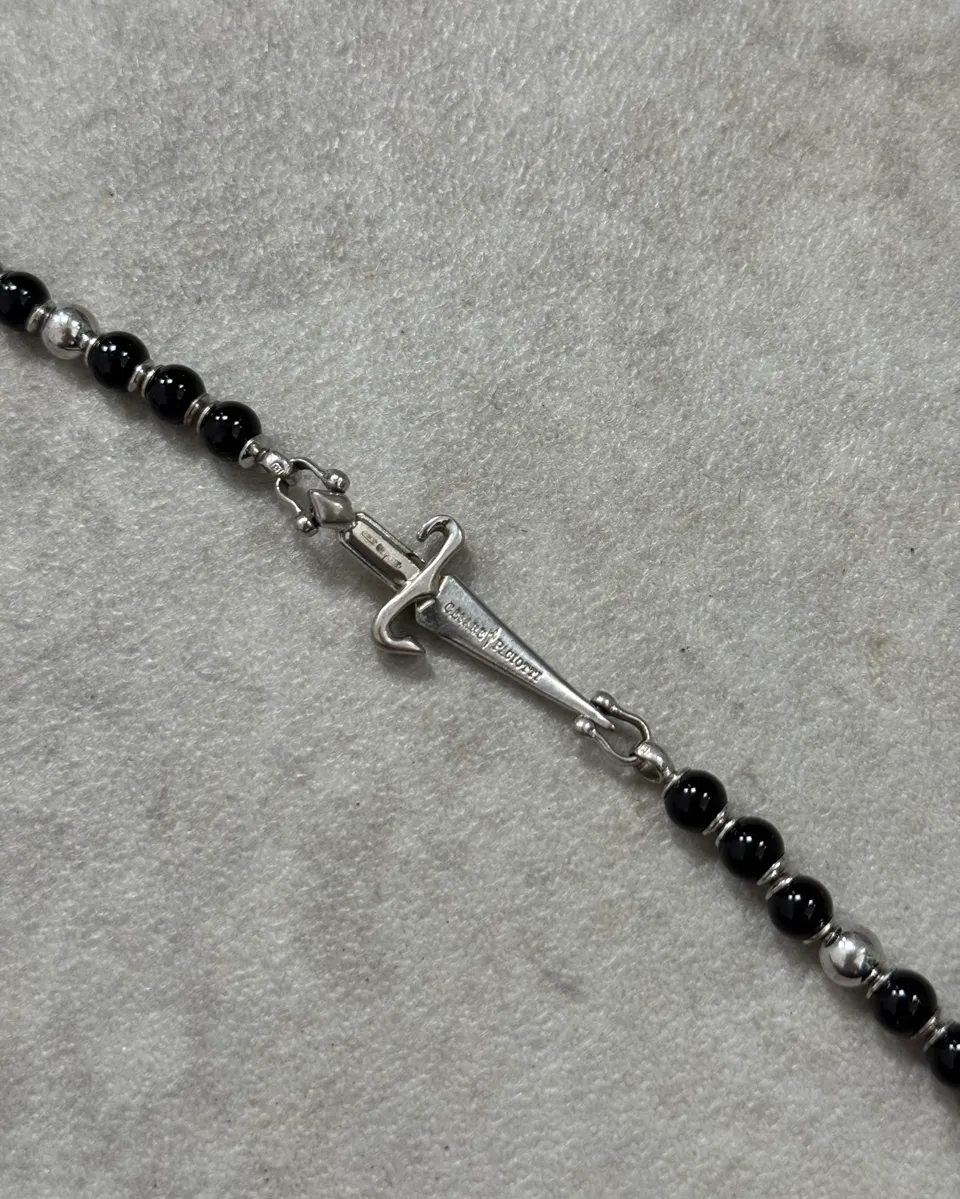 Cesare Paciotti Black Pearl Beaded Stainless Steel Dagger Bracelet - Image 7