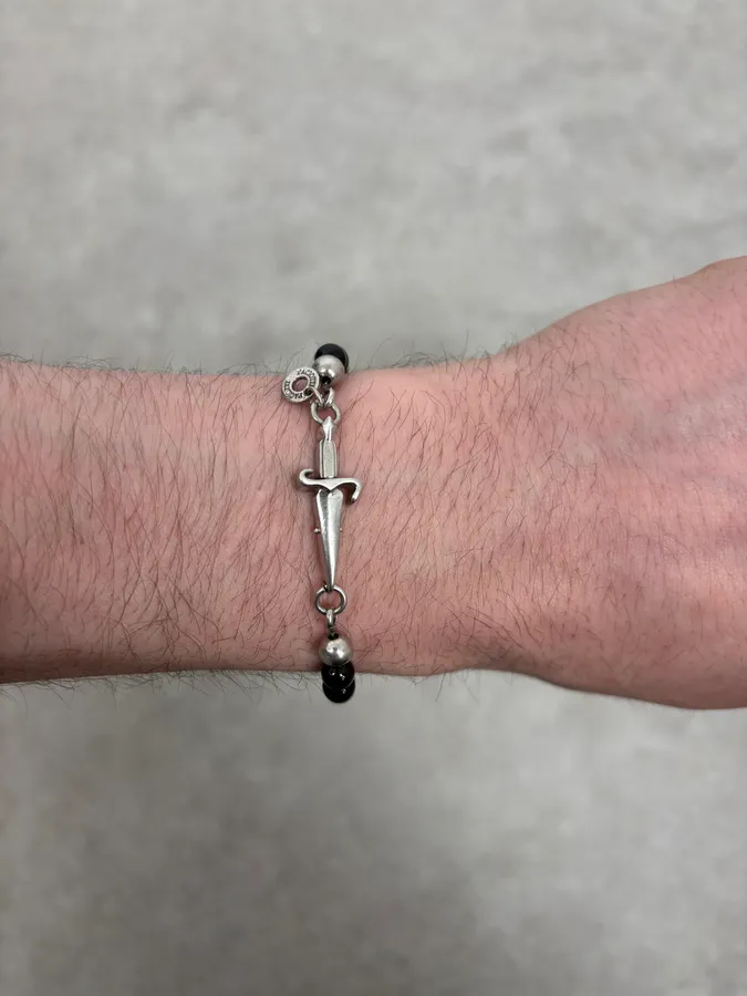 Cesare Paciotti Black Pearl Silver Dagger Beaded Bracelet - Image 5