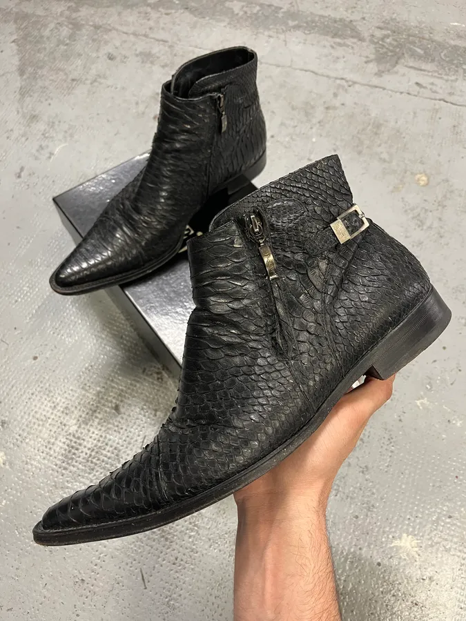 Cesare Paciotti Black Python Leather Chelsea Boots