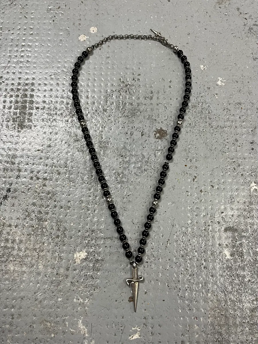 Cesare Paciotti Dagger Black Beaded Necklace - Image 2