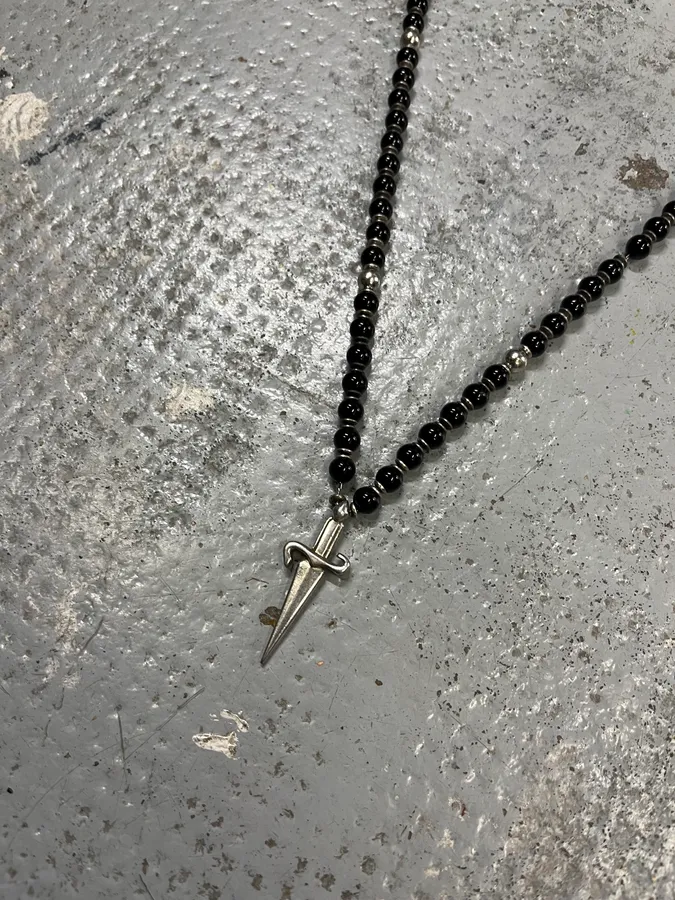 Cesare Paciotti Dagger Black Beaded Necklace - Image 3