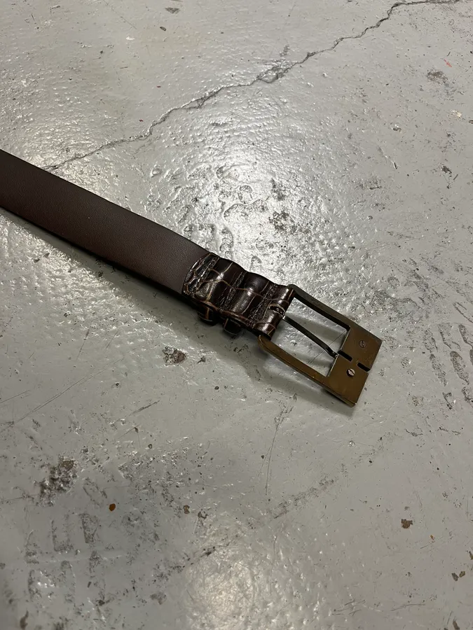 Cesare Paciotti Dagger Buckle Crocodile Effect Brown Leather Belt - Image 7