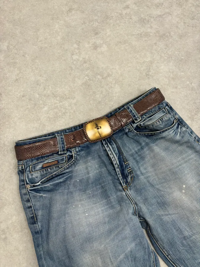 Cesare Paciotti Gold Dagger Buckle Brown Leather Belt