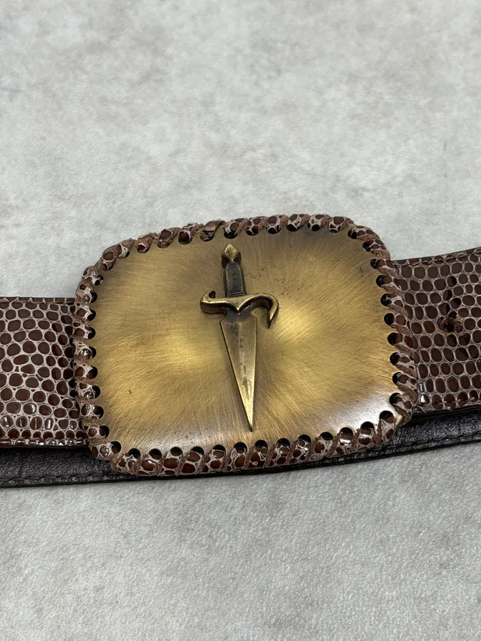 Cesare Paciotti Gold Dagger Buckle Brown Leather Belt - Image 3