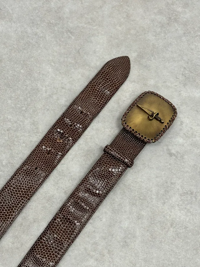 Cesare Paciotti Gold Dagger Buckle Brown Leather Belt - Image 6