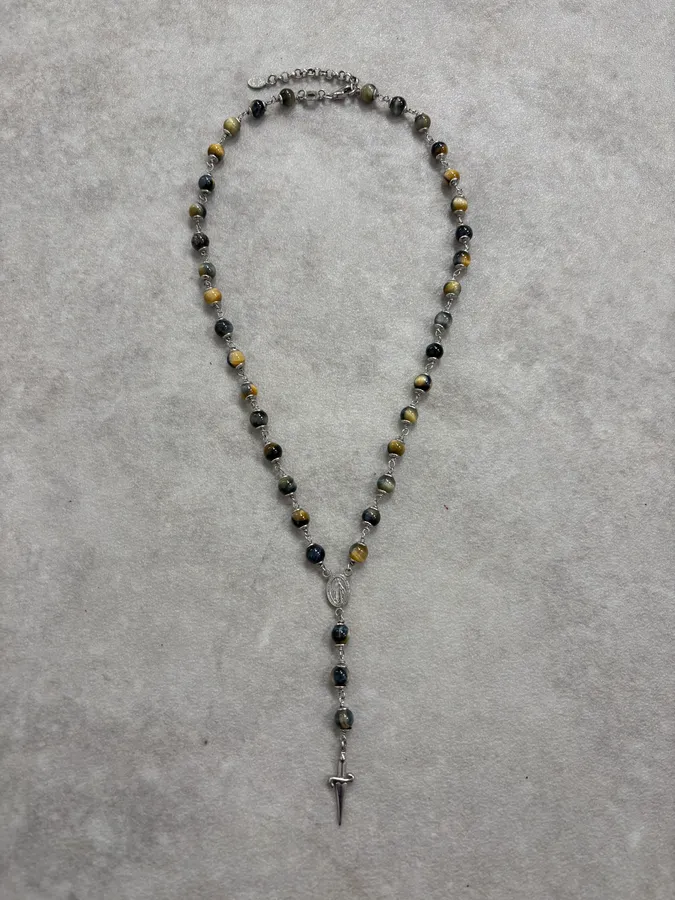 Cesare Paciotti Gold Tigers Eye Cross Pendant Necklace - Image 3