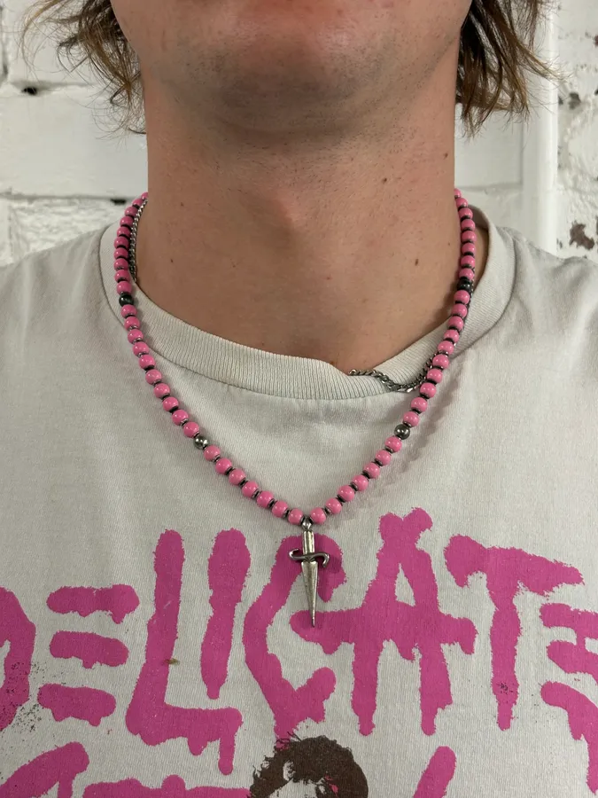 Cesare Paciotti Pink Beaded Spike Pendant Necklace - Image 2