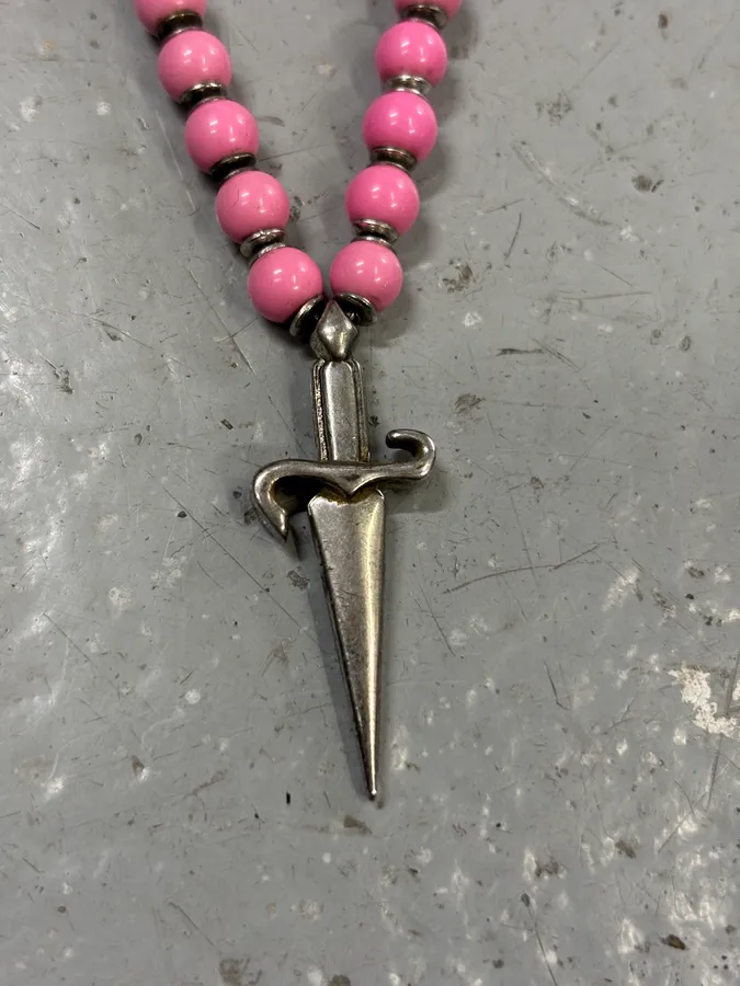 Cesare Paciotti Pink Beaded Spike Pendant Necklace - Image 3