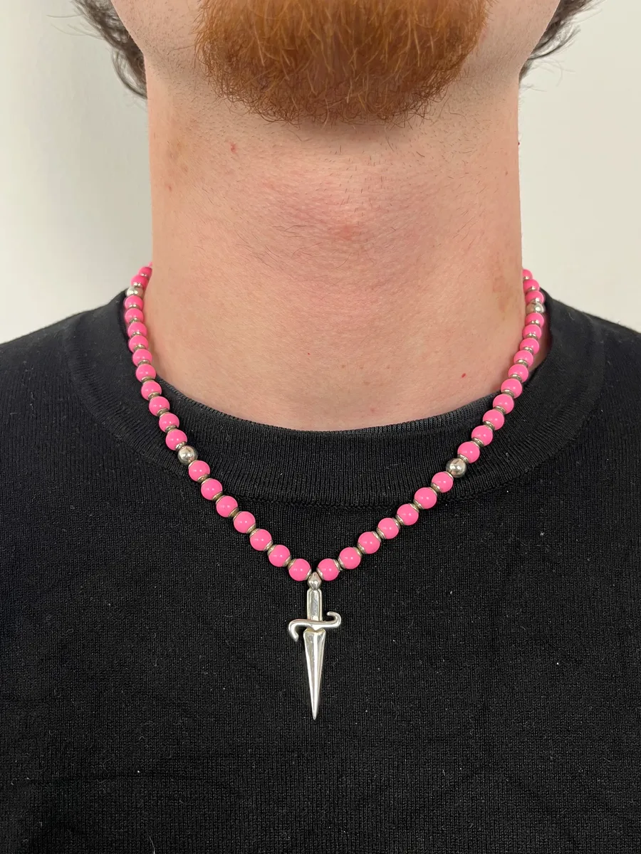 Cesare Paciotti Pink Pearl Silver Dagger Necklace - Image 2