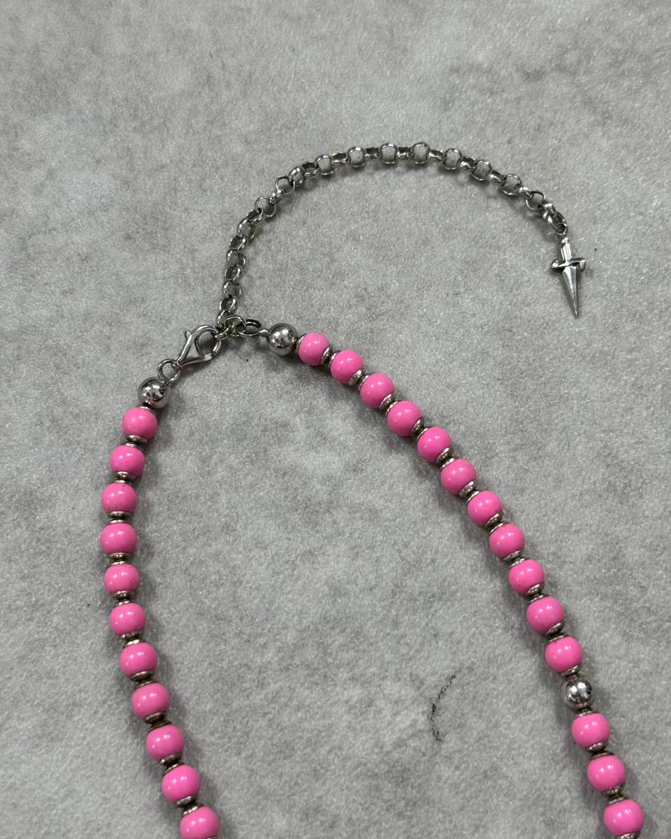 Cesare Paciotti Pink Pearl Silver Dagger Necklace - Image 4