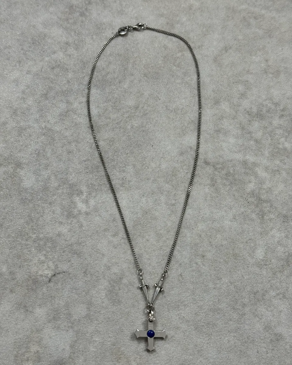Cesare Paciotti Silver Cross Pendant with Blue Stone Silver Necklace