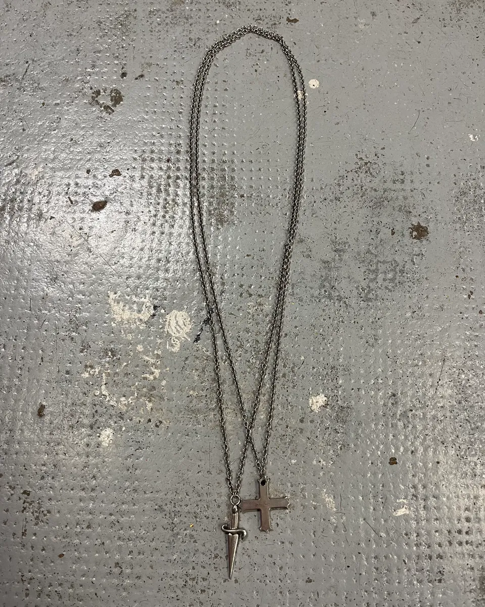 Cesare Paciotti Steel Double Chain Cross & Sword Necklace - Image 2