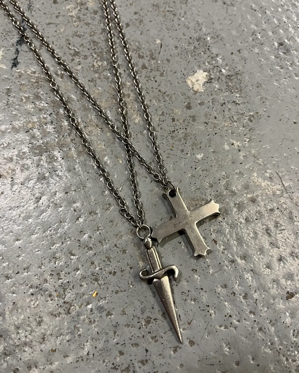 Cesare Paciotti Steel Double Chain Cross & Sword Necklace - Image 3