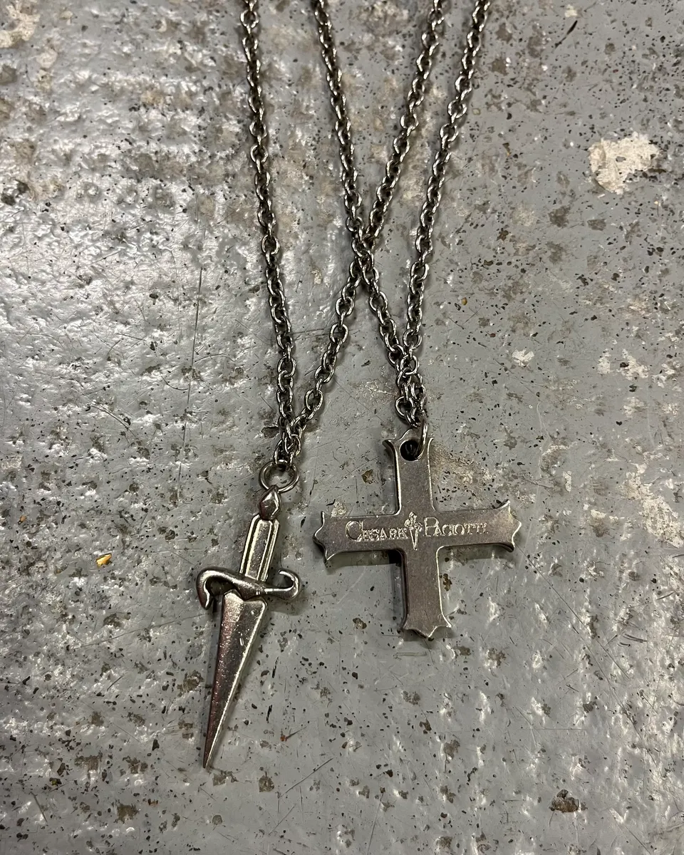 Cesare Paciotti Steel Double Chain Cross & Sword Necklace - Image 5