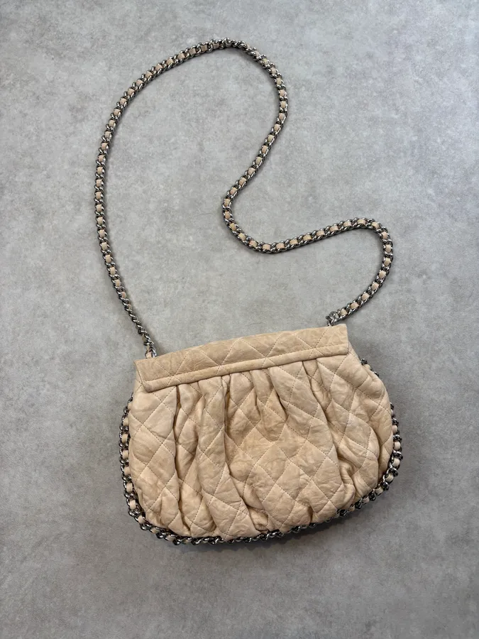 Chanel Beige Quilted Chain Shoulder Bag - Image 8