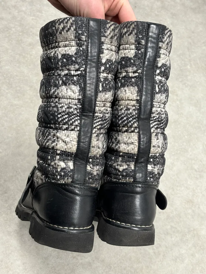 Chanel Black Leather Quilted Biker Boots - Image 11