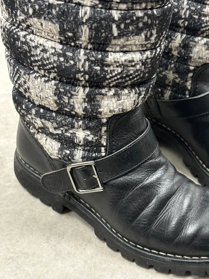 Chanel Black Leather Quilted Biker Boots - Image 12