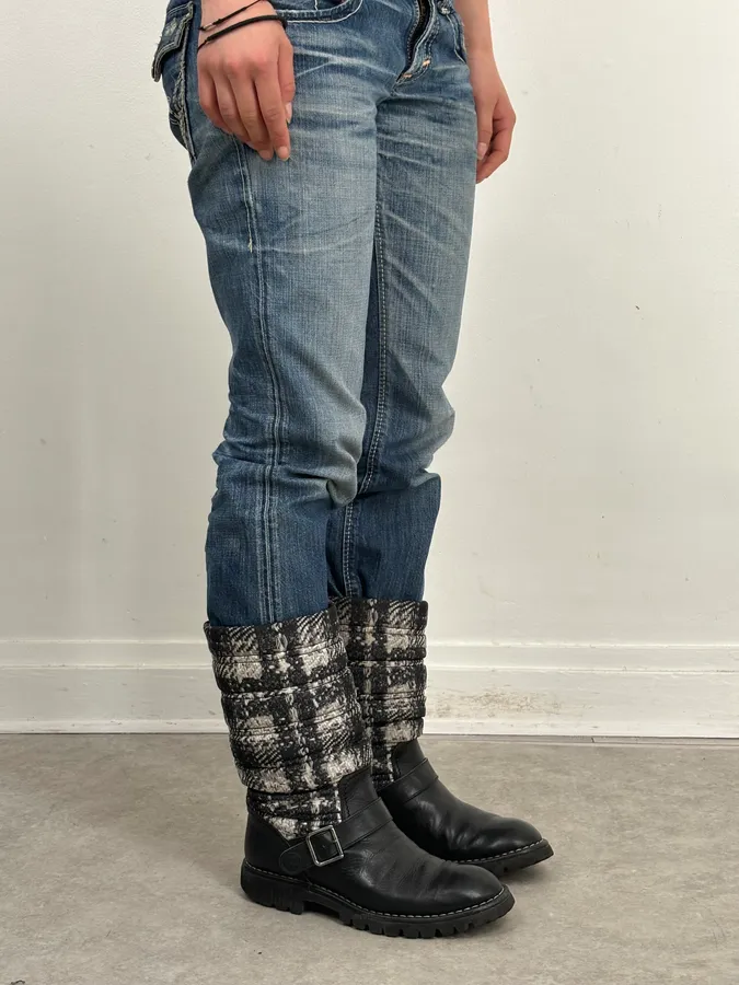 Chanel Black Leather Quilted Biker Boots - Image 2