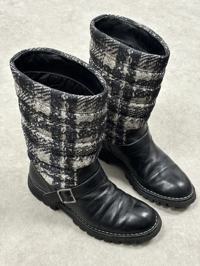 Chanel Black Leather Quilted Biker Boots - Image 4