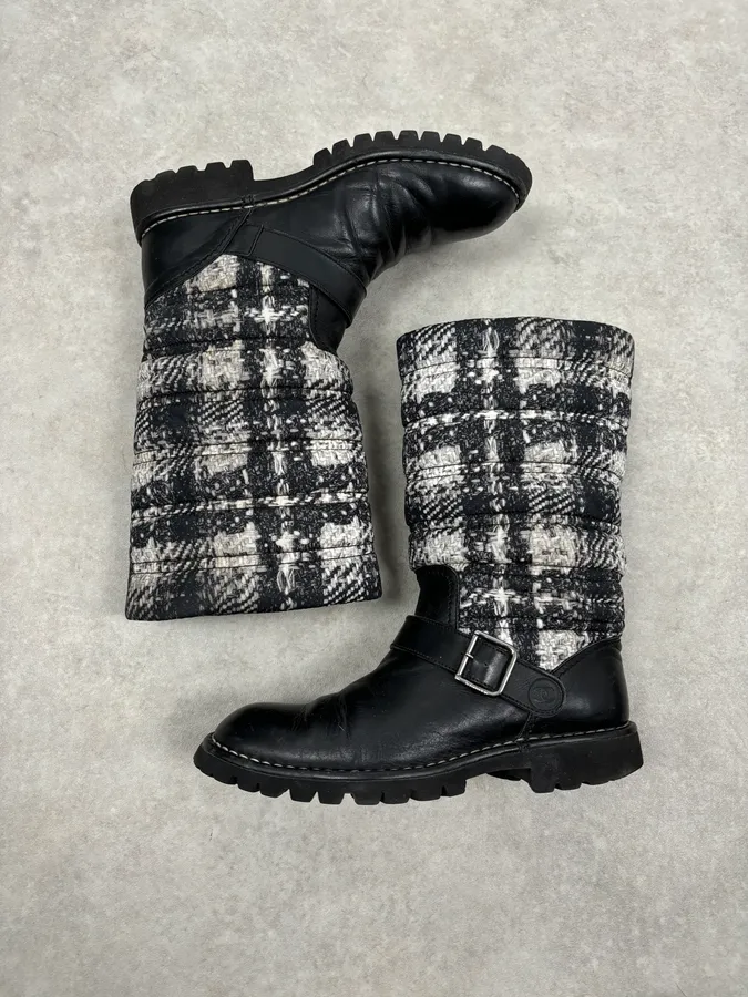 Chanel Black Leather Quilted Biker Boots - Image 5