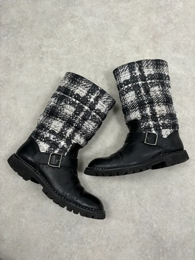 Chanel Black Leather Quilted Biker Boots - Image 6