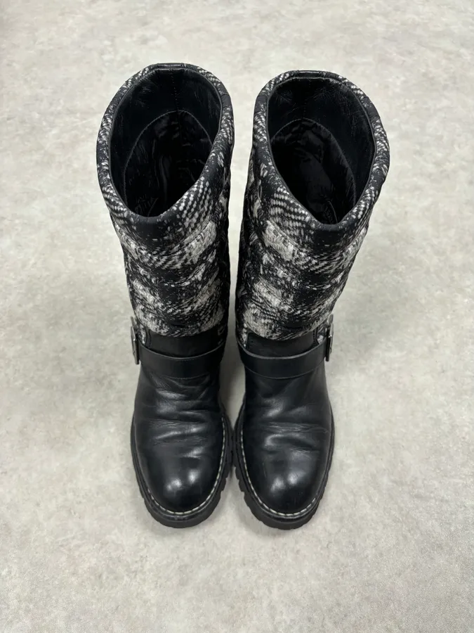 Chanel Black Leather Quilted Biker Boots - Image 7
