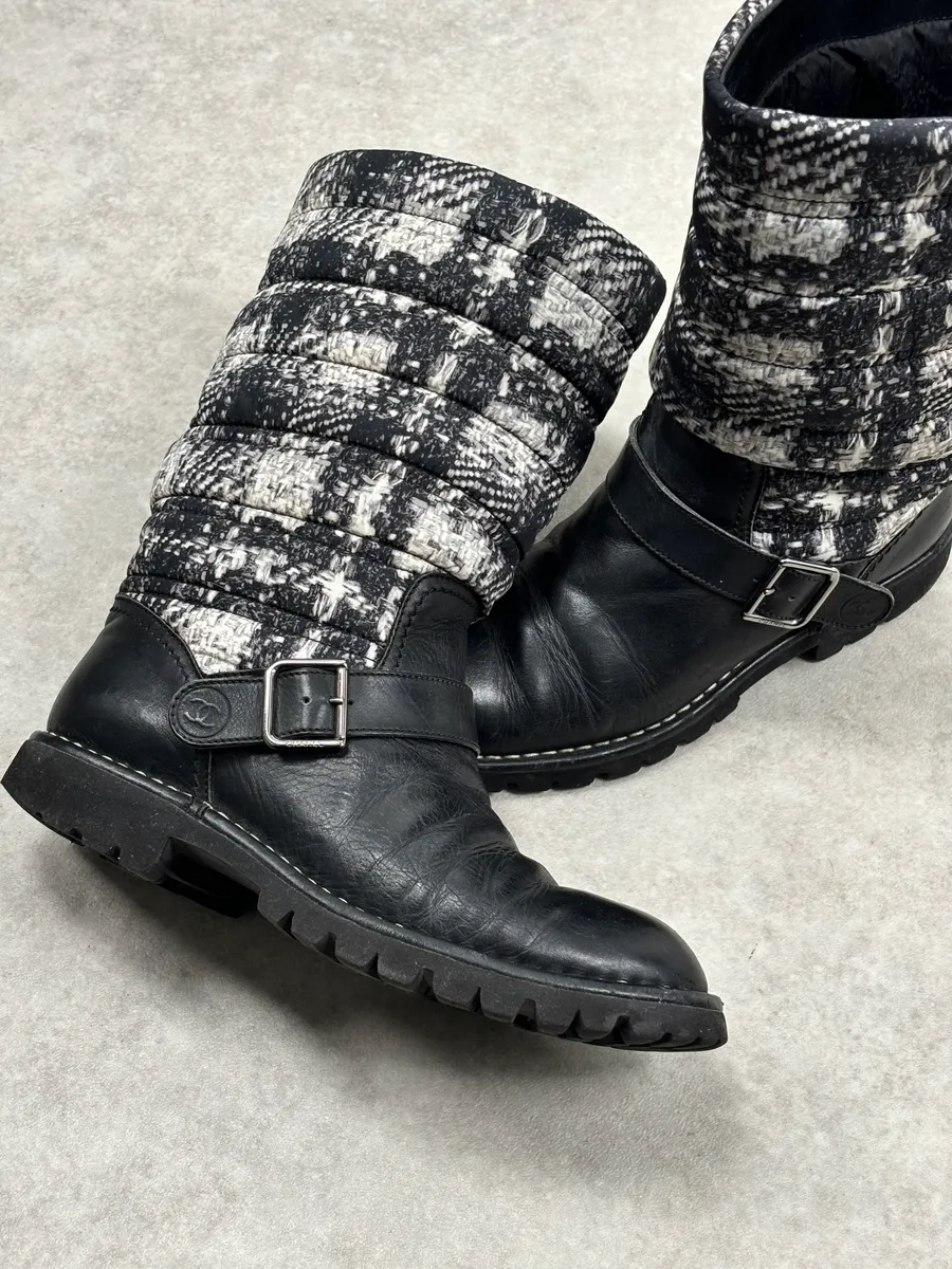 Chanel Black Leather Quilted Biker Boots - Image 9
