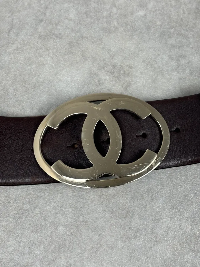 Chanel Brown Leather Gold-Tone Buckle Belt - Image 4