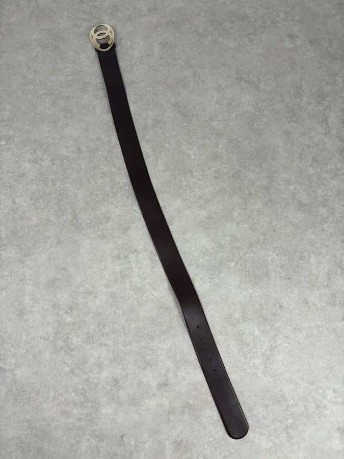 Chanel Brown Leather Gold-Tone Buckle Belt - Image 9