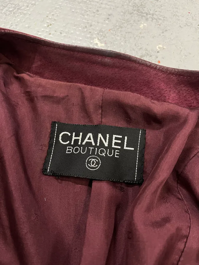 Chanel Double Breasted Bordeaux Suede Jacket & Skirt Set - Image 13