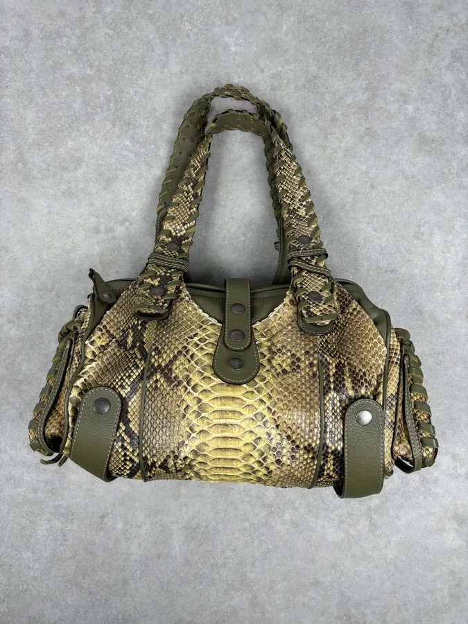 Chloé Khaki Green Silverado Python Leather Handle Bag