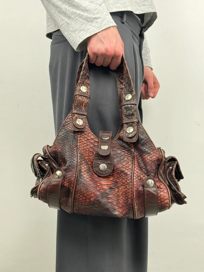 Chloé Red Burgundy Python Leather Silverado Handle Bag - Image 2