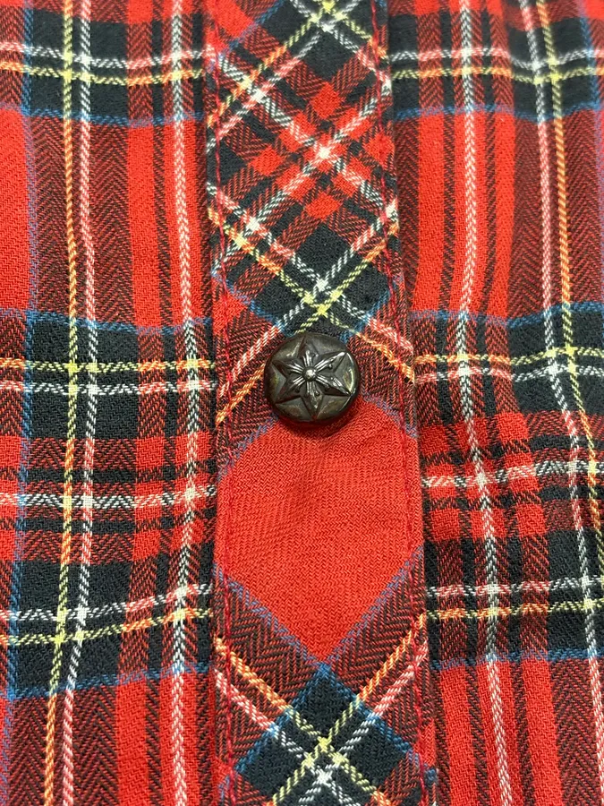 Chrome Hearts Flanel Red Checkered Cross Leather Patchs Shirt - Image 8