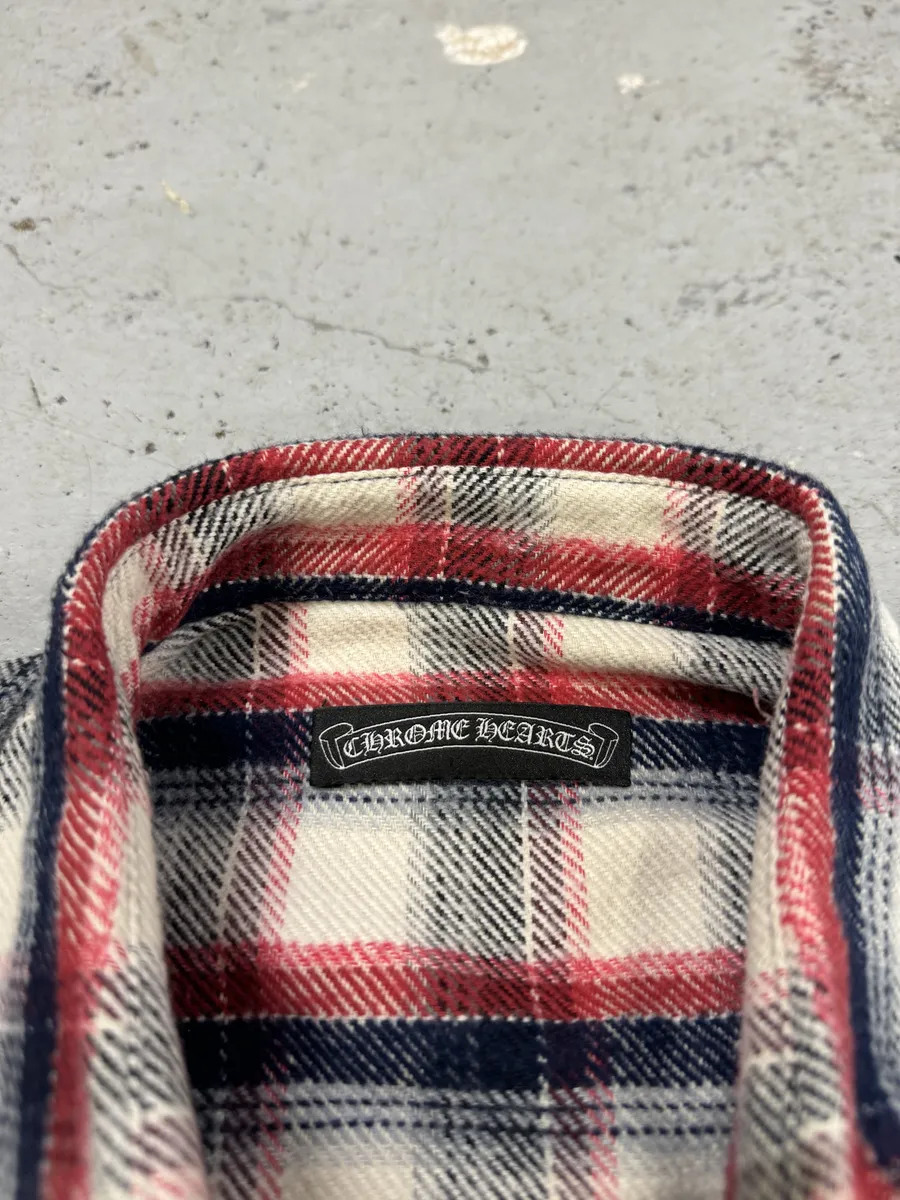 Chrome Hearts Flannel Patchwork Leather Shirt - Image 10
