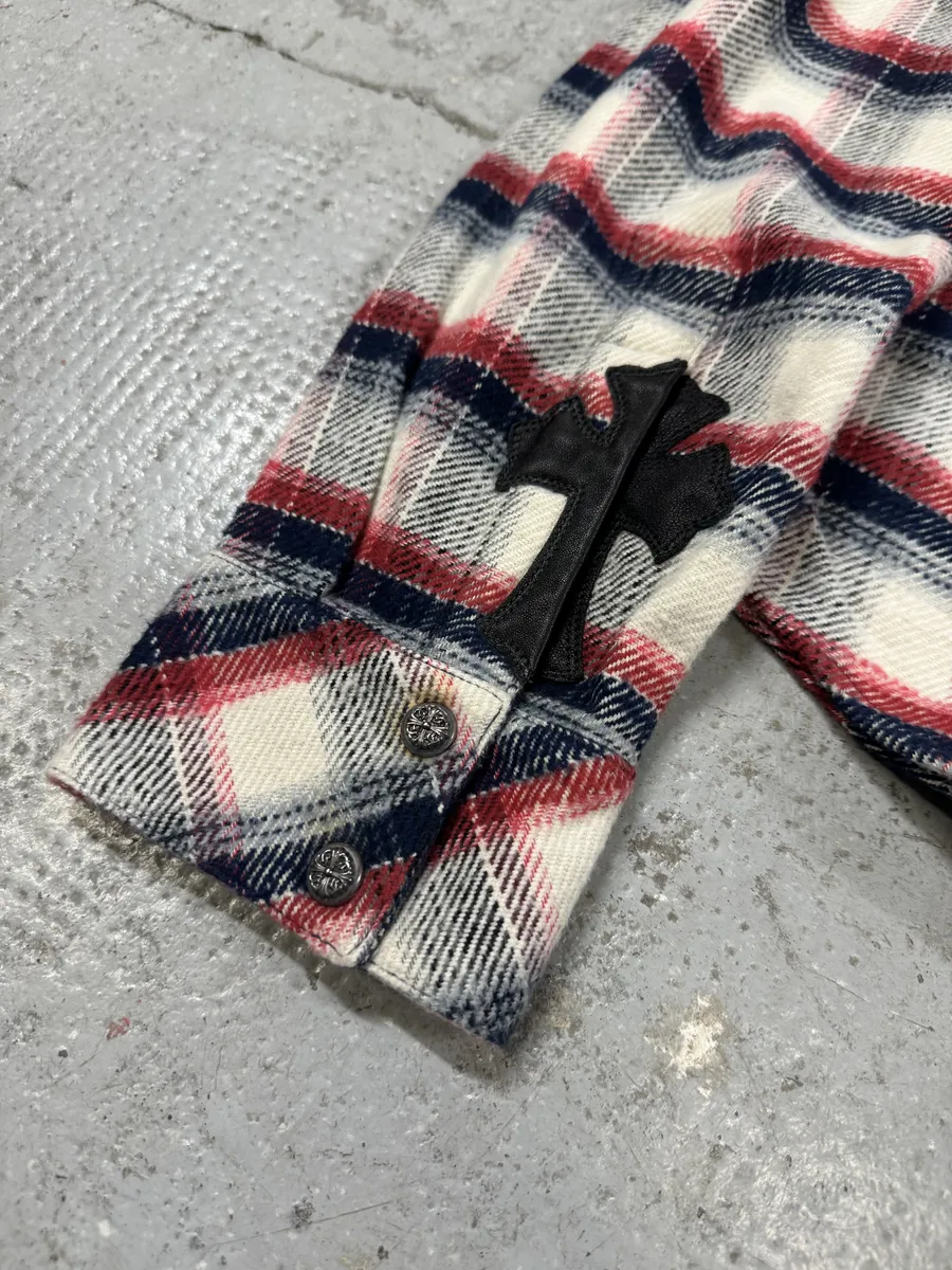 Chrome Hearts Flannel Patchwork Leather Shirt - Image 11