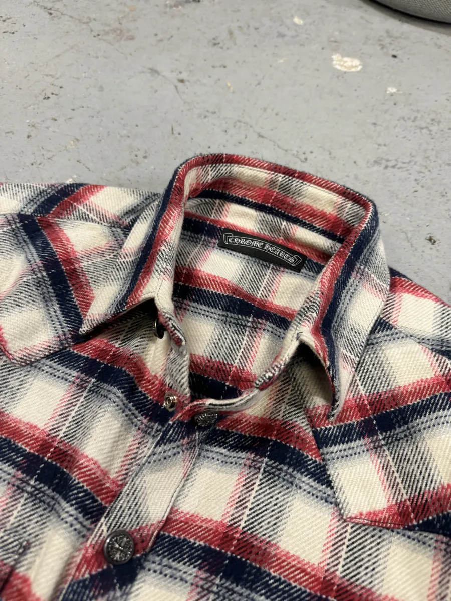 Chrome Hearts Flannel Patchwork Leather Shirt - Image 12