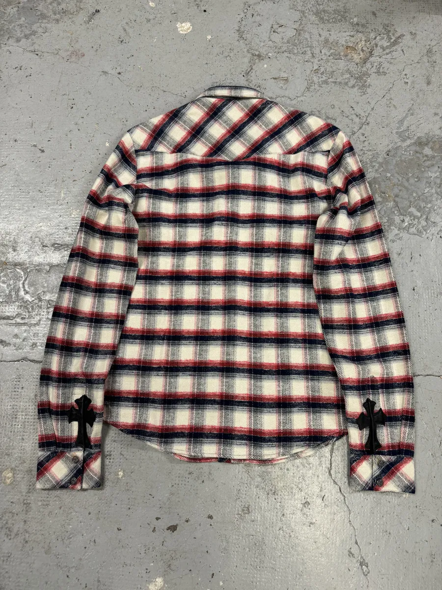 Chrome Hearts Flannel Patchwork Leather Shirt - Image 2