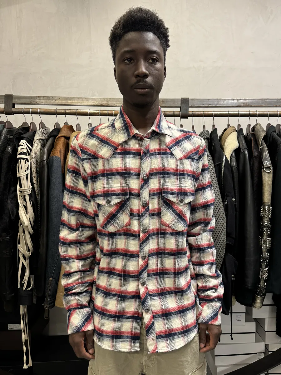 Chrome Hearts Flannel Patchwork Leather Shirt - Image 3