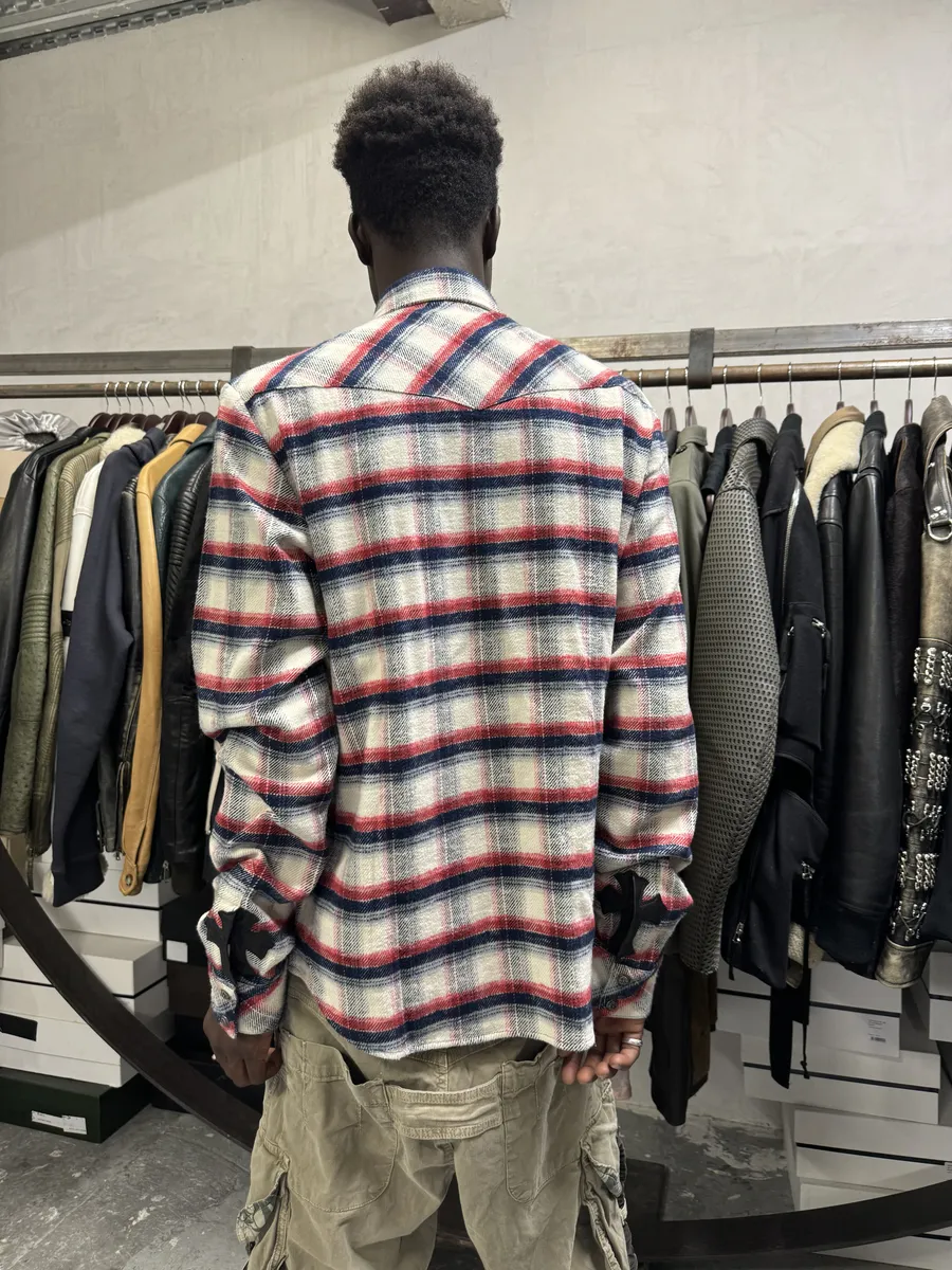 Chrome Hearts Flannel Patchwork Leather Shirt - Image 4