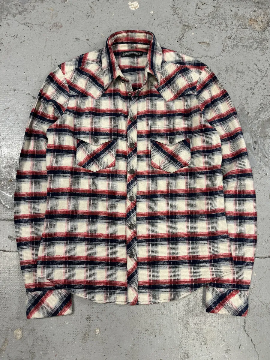 Chrome Hearts Flannel Patchwork Leather Shirt - Image 5