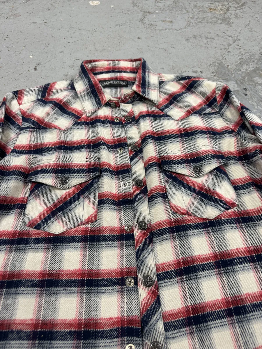 Chrome Hearts Flannel Patchwork Leather Shirt - Image 7