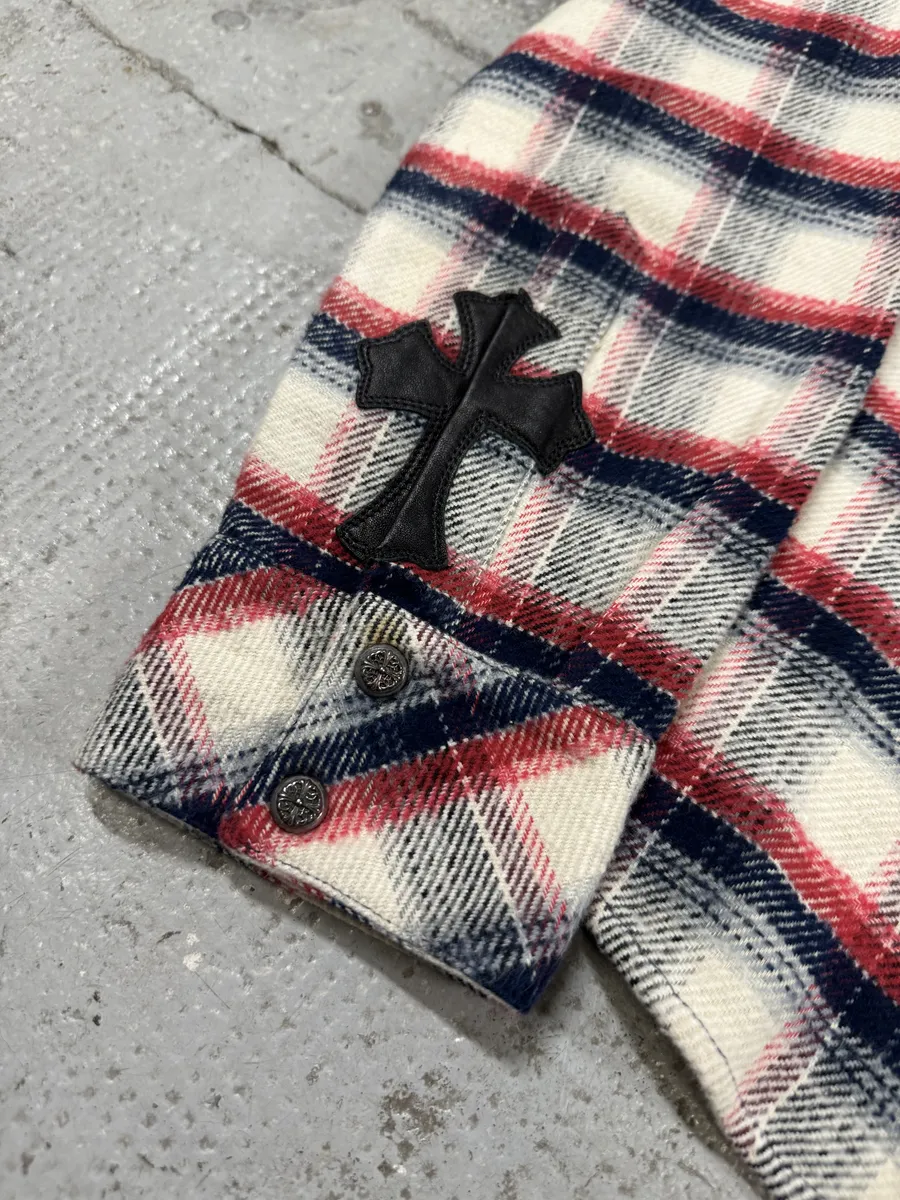 Chrome Hearts Flannel Patchwork Leather Shirt - Image 9
