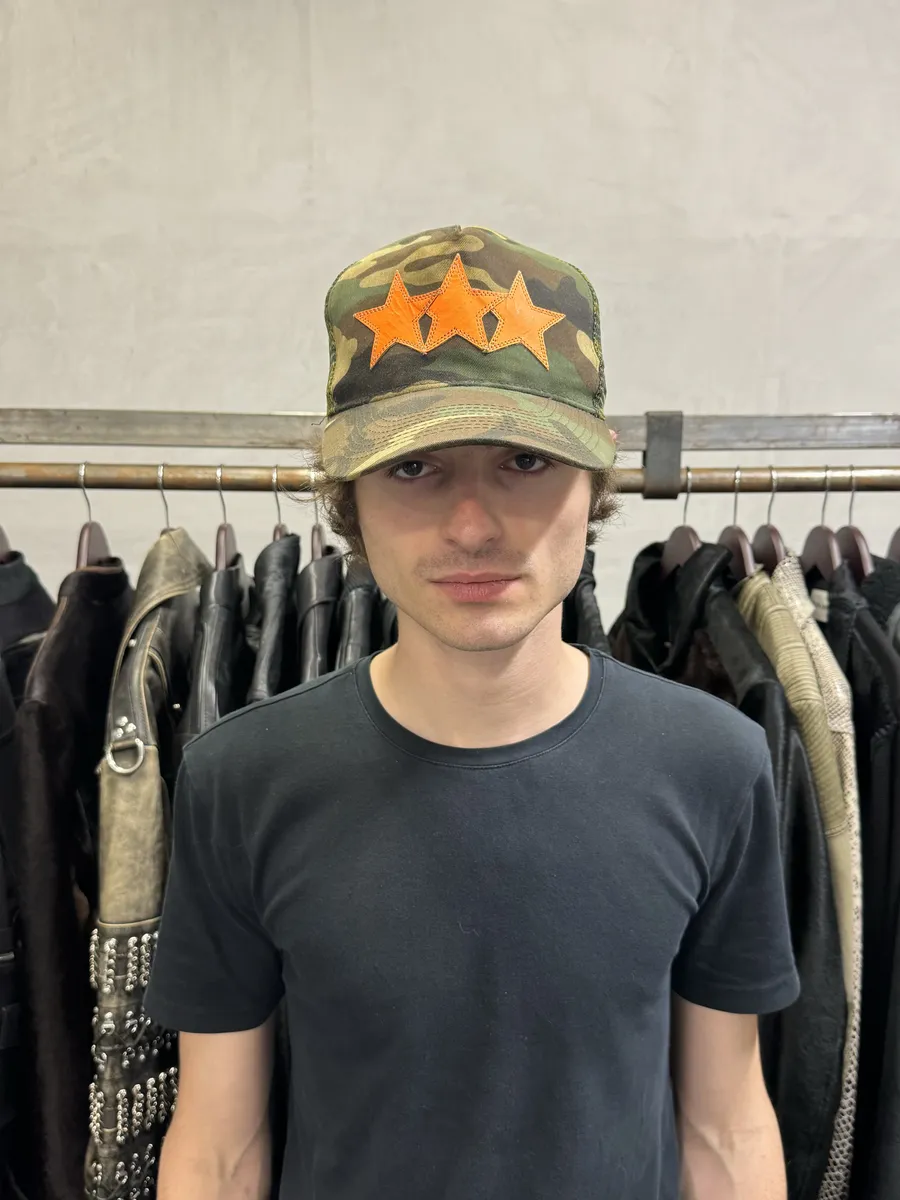 Chrome Hearts Star Leather Orange Patch Military Camo Trucker Cap - Image 3