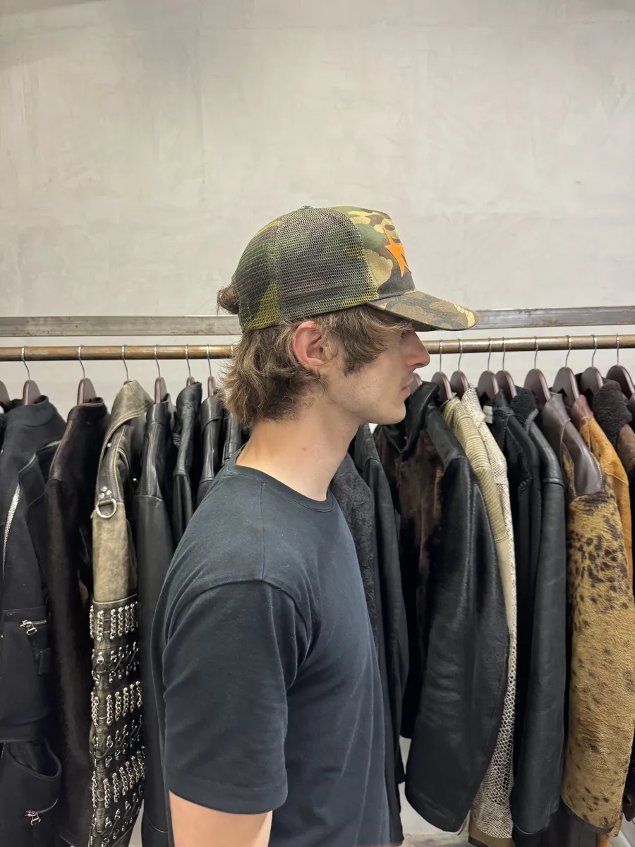 Chrome Hearts Star Leather Orange Patch Military Camo Trucker Cap - Image 4