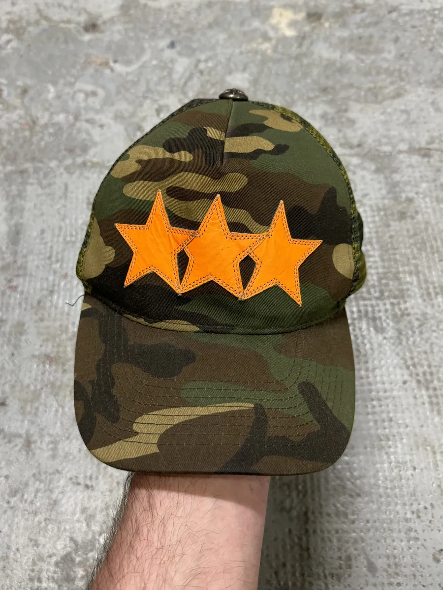 Chrome Hearts Star Leather Orange Patch Military Camo Trucker Cap - Image 6