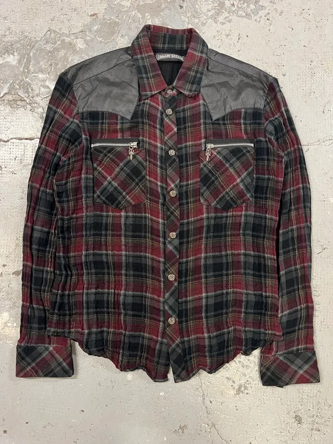 Chrome Hearts Western Check Sematary Cross Patch Flannel Shirt