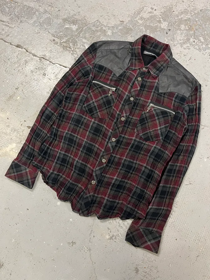 Chrome Hearts Western Check Sematary Cross Patch Flannel Shirt - Image 6